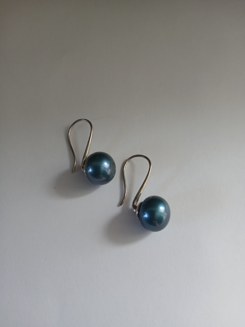 Teal Pearl Drop Earrings with Silver Hooks